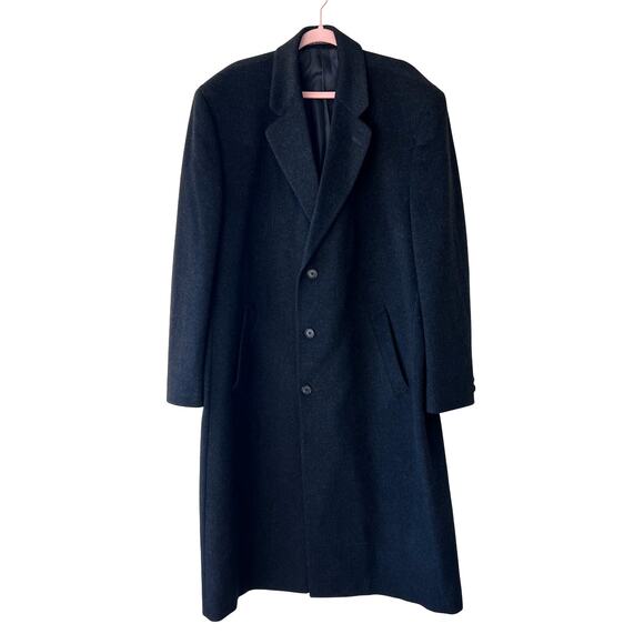 Vtg BERT PULITZER Cashmere Wool Blend Black Trench Coat Mens 48 Long Old Money - Picture 1 of 6